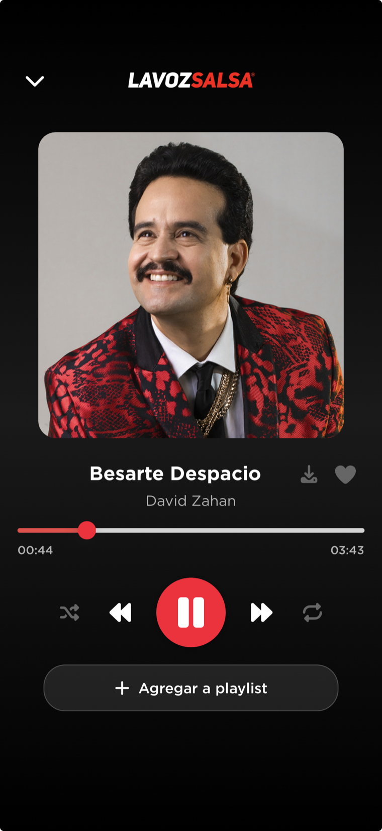 Reproductor de La Voz Salsa con Besarte Despacio de David Zahan